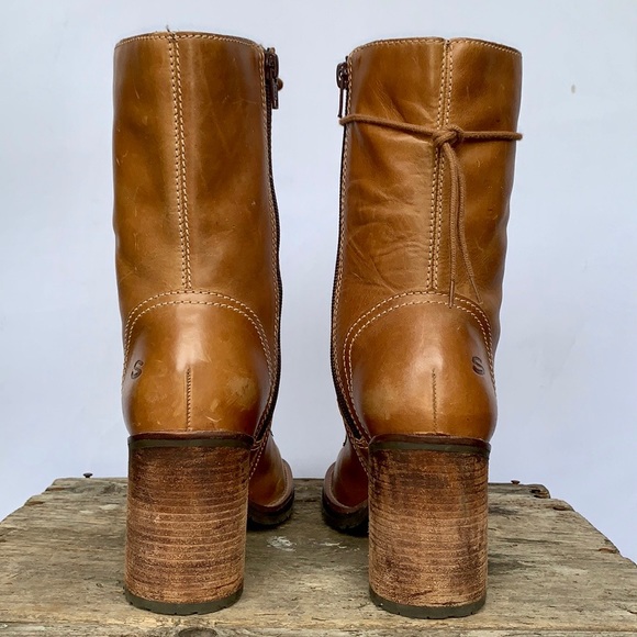 SOLD SKECHERS Vintage Y2K Lace Up Zipper Platform Chunky Heel Brown Ankle Boots - Picture 5 of 9